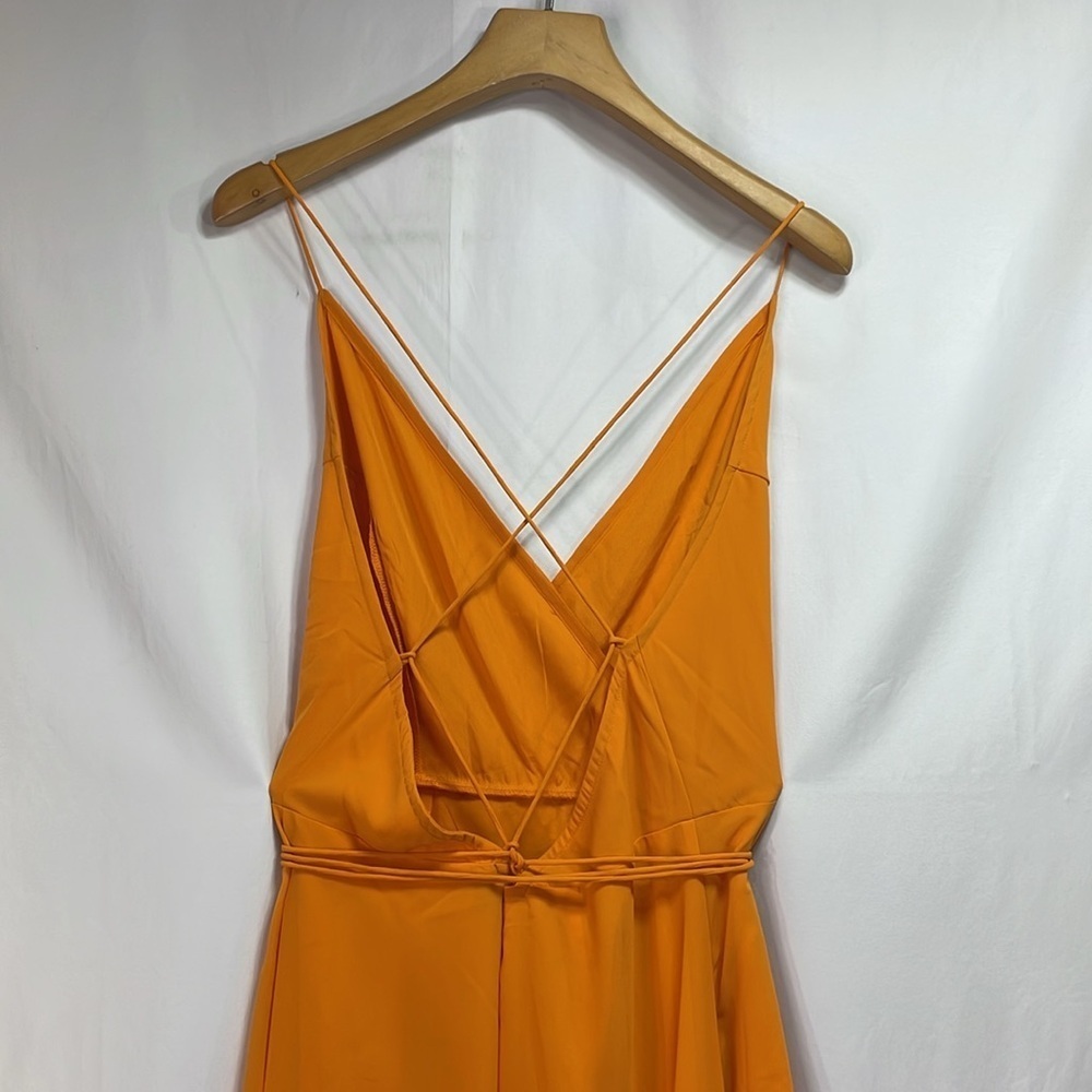 🦅 nwt ASOS orange crisscross back full length maxi chiffon dress - Picture 6 of 10